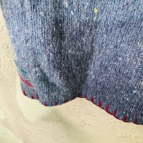 Victoria Jones Petite Christmas Sweater Women's Size PM Full Zip Snowmen Blue - Picture 10 of 13